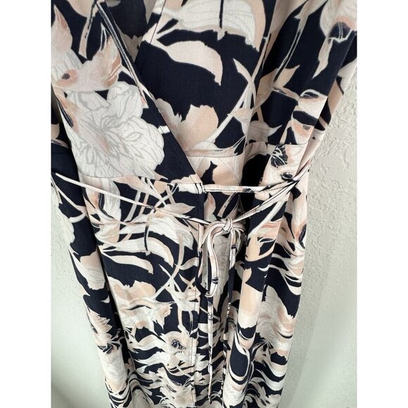 LEITH Floral Wrap Dress Sz. M Navy Blue Pink Nordstrom Work‎ Baby Shower Wedding - Picture 3 of 8